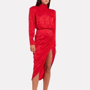 Ronny Kobo Collection Red Long Sleeve High Neck Midi Dress
